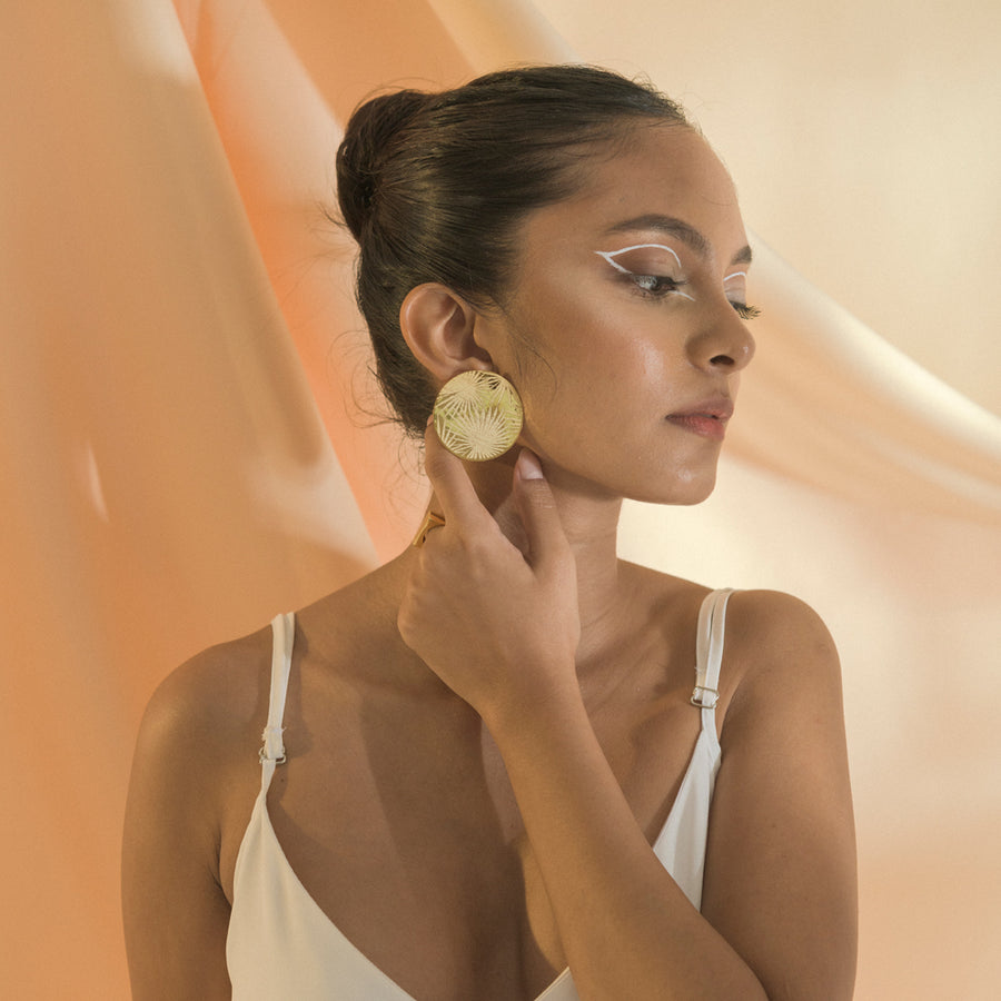 Tropical fern moon earring