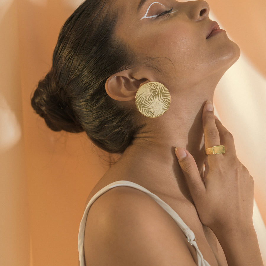 Tropical fern moon earring