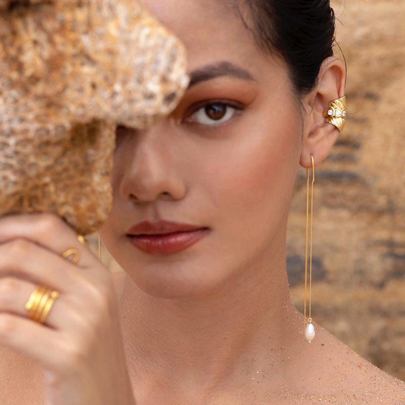 Pearl Chain Drop Earrings — alternate view